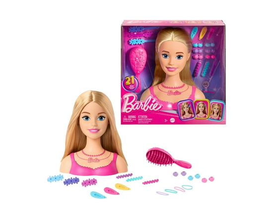 Barbie Doll Styling Head, Blond Hair with 20 Colorful Accessories - As described