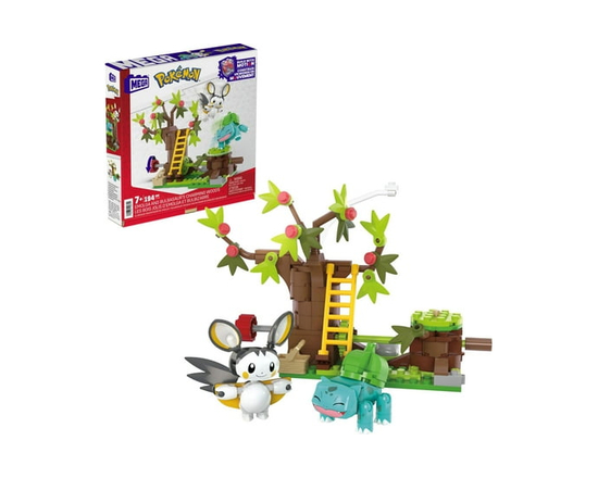 MEGA Pokemon Emolga and Bulbasaur's Charming Woods Building Toy Kit (194 Pieces) for Kids