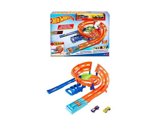 Hot Wheels Circuit Spirale d’accélération, 2 véhicules, échelle 1:64 - Exclusivité Walmart