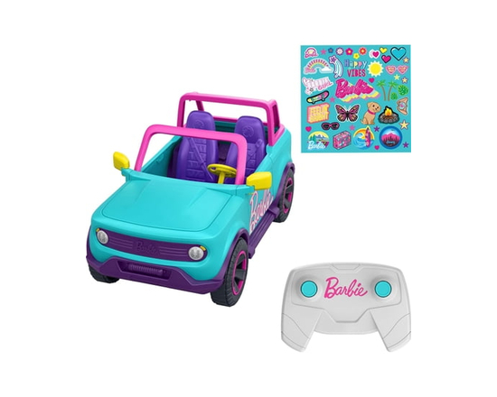 Hot Wheels Barbie RC SUV & Stickers, Battery-Powered Toy Truck, Fits 2 Barbie Dolls
