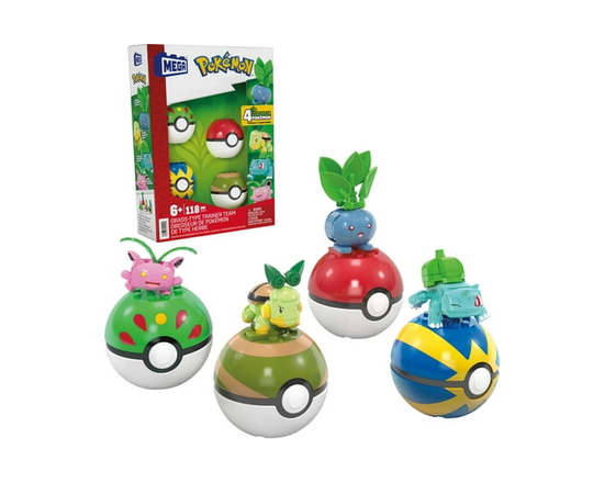 MEGA Pokémon Grass-Type Trainer Team Building Toy Kit, 4 Action Figures (118 Pieces) for Kids