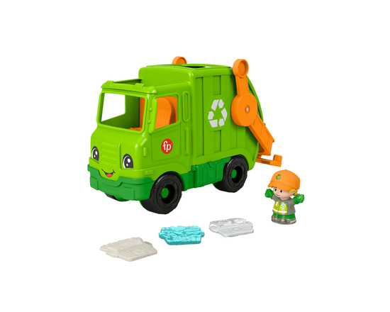 Fisher-Price Little People Recycling Truck Musical Toddler Garbage Toy Set, 5 Pieces