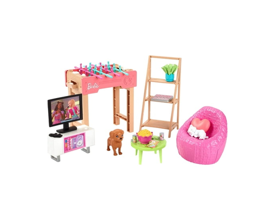 Barbie World Game Room Set with 19 Dollhouse Accessories Including Furniture, Foosball Table & Pets - Walmart Exclusive