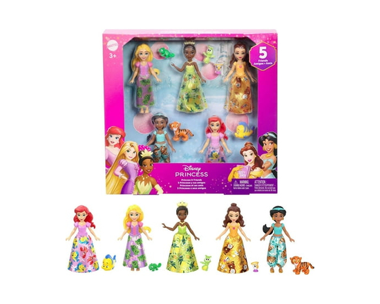 Disney Princess & Friends Set with 5 Small Dolls in Sparkling Outfits & 5 Friend Figures