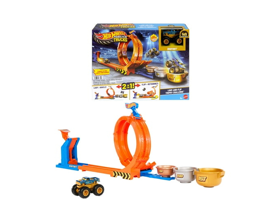 Hot Wheels Monster Trucks Loop-And-Flip Trophy Challenge Playset & Die-Cast Bigfoot Toy Truck