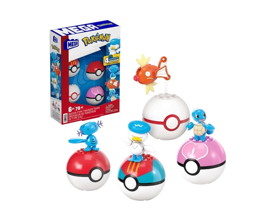 Coffret de construction équipe de type Eau MEGA Pokémon, 2figurines articulées, 79pièces, pour enfants