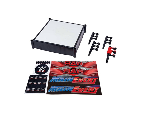 WWE Superstar Ring with Labels for Main Event & RAW, Spring-Loaded with Elastic Ring Ropes