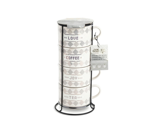 Thyme & Table Set of 4 Bistro Stackable Coffee Mugs, 11 fl oz