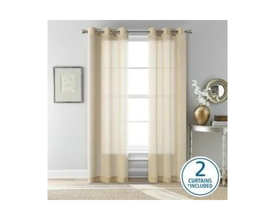 Ensemble de 2 panneaux de rideaux transparents Mainstays Windowpane, Blanc, 38" L x 84" H - 38 pouces W x 84 pouces L (Beige)