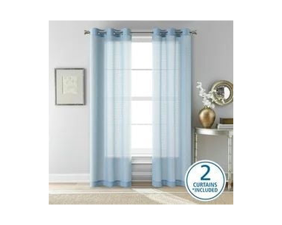 Ensemble de 2 panneaux de rideaux transparents Mainstays Windowpane, Blanc, 38" L x 84" H - 38 pouces W x 84 pouces L (bleu)