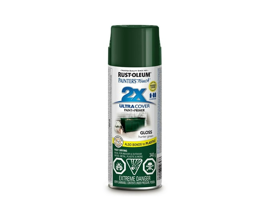 Rust-Oleum Painter's Touch 2X Ultra Cover Multi-Purpose Paint And Primer in Gloss Hunter Green, 340g Aerosol Spray Paint - 340g (Hunter Green)