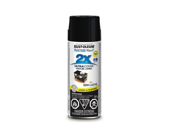 Rust-Oleum Painter's Touch 2X Interior/Exterior Ultra Cover Multi-Purpose Paint And Primer in Semi-Gloss Black, 340g Spray Paint - 340g (Black)