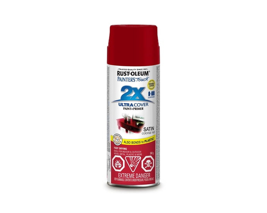 Rust-Oleum Painter's Touch 2X Ultra Cover Multi-Purpose Paint and Primer in Satin Colonial Red, 340 G Aerosol Spray Paint - 340g (Red)