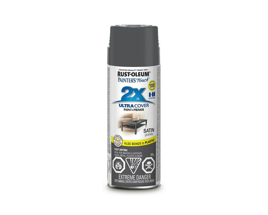 Rust-Oleum Painter's Touch 2X Interior/Exterior Ultra Cover Multi-Purpose Paint and Primer in Satin Granite, 340g Spray Paint - 340g (Granite)