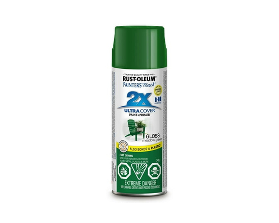 Rust-Oleum Painter's Touch 2X Interior/Exterior Ultra Cover Multi-Purpose Paint and Primer in Gloss Meadow Green, 340g Spray Paint - 340g (Meadow Gree