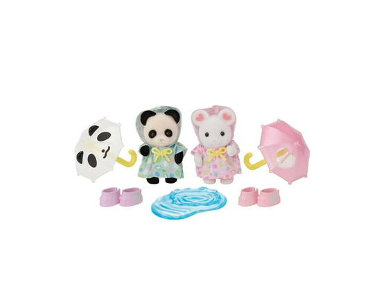 Calico Critters Nursery Friends - Rainy Day Duo, ensemble de 2 figurines à collectionner avec accessoires - S