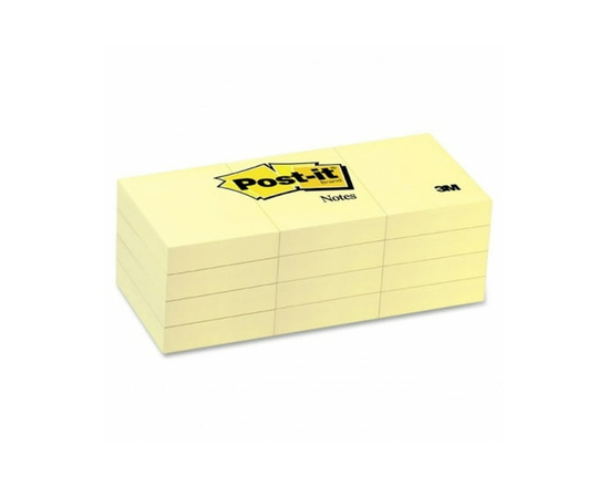 Post-it® Notes 653, canary yellow, 1-1/2 in x 2 in (3.8 cm x 5.1 cm), 100 sheets per pad, 12 pads per pack - 1.5" x 2"