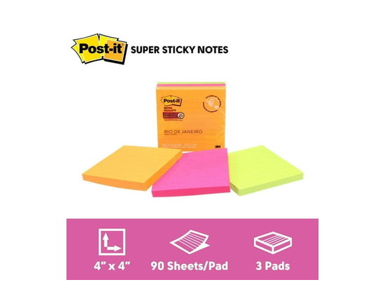 Feuillets super collants Post-it®, collection Rio de Janeiro - 4 in x 4 in