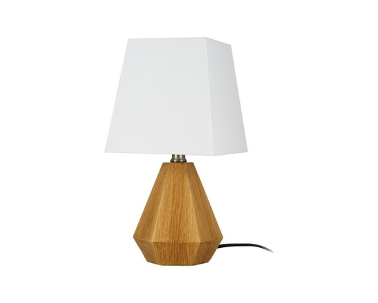 Home Trends 13.6" Geometric Wood Finish Accent Lamp with Square White Linen Shade - 13.5inH
