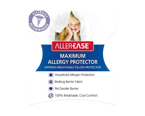 AllerEase Maximum Pillow Cover Protector, S/Q- Zippered, Allergen and Bedbug Barrier