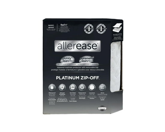 AllerEase Platinum Mattress Cover Protector, Queen - ZipOff Top, Waterproof, Allergen
