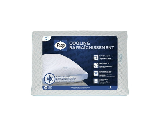 Sealy Cooling Bed Pillow, S/Q- Extra Firm Support, Cool to the Touch, Hypoallergenic, 2 Count - Queen