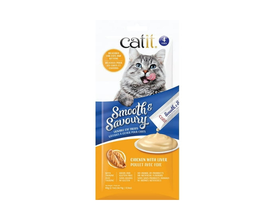 Catit Smooth & Savoury Cat Treat, Chicken with Liver, 4 x 15g pack - 4 x 15g tubes