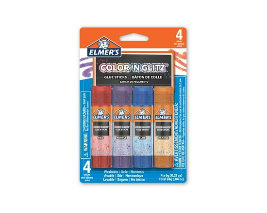 Elmer’s Colour 'n Glitz Glue Sticks Variety Pack, Washable, Assorted Colours, 6 Grams, 4 Count