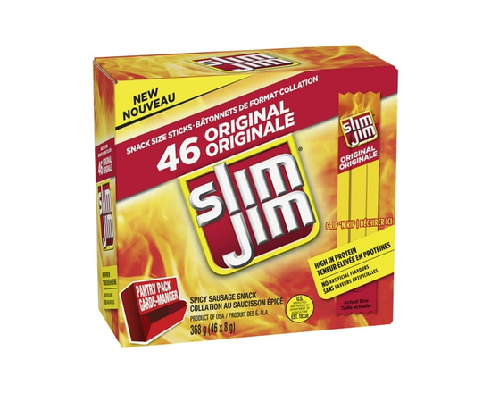 Slim Jim Original, Bâtonnet de Viande Format Collation au Saucisson Épicé, Teneur Élevée en Protéines, Sans Saveurs Artificielles, Emballage Multiple 