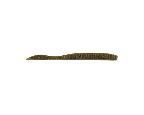 Berkley PBMSFW4-GP PowerBait MaxScent Flat Worm, ribsenhancing surface area, drop shot balt that quivers, 4" 10Pk, Green Pumpkin