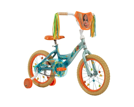 Huffy 16-inch Disney Moana Bike for Girls with Training Wheels, Crystal Blue