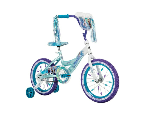 Huffy 16-inch Disney Frozen Bike for Girls with Training Wheels, Sparkly White/Crystal Blue