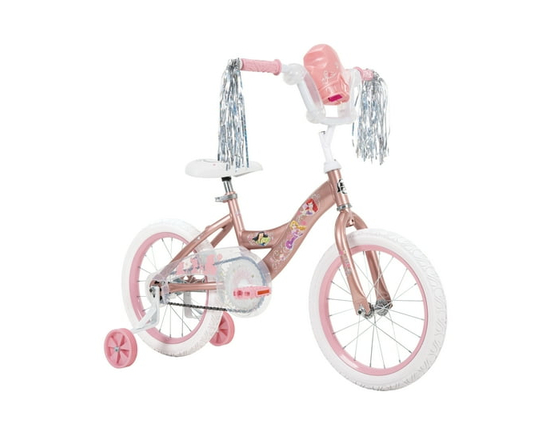 Huffy 16-inch Disney Princess Bike for Girls with Training Wheels, Rose Gold