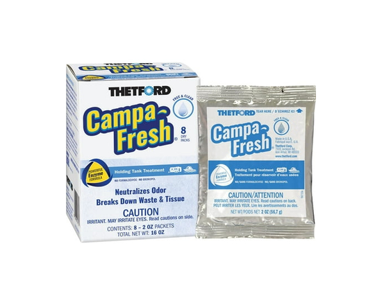 Traitement pour réservoir d’eaux usées à sec Campa-Fresh® Free and Clear de Thetford , 8 sachets, 96730 - 2 oz