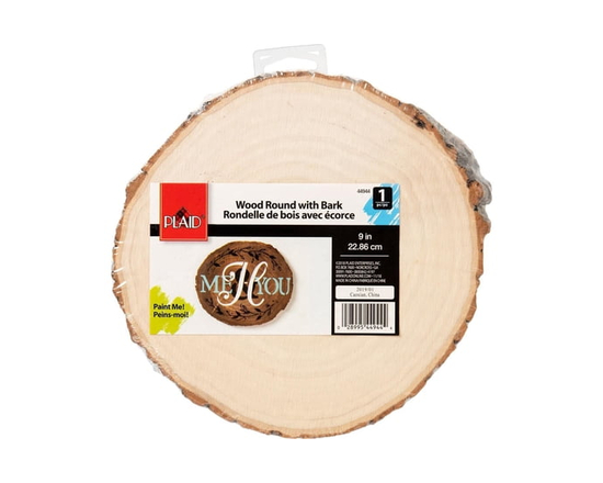 Plaid Wood Surfaces, Wood Round With Bark
