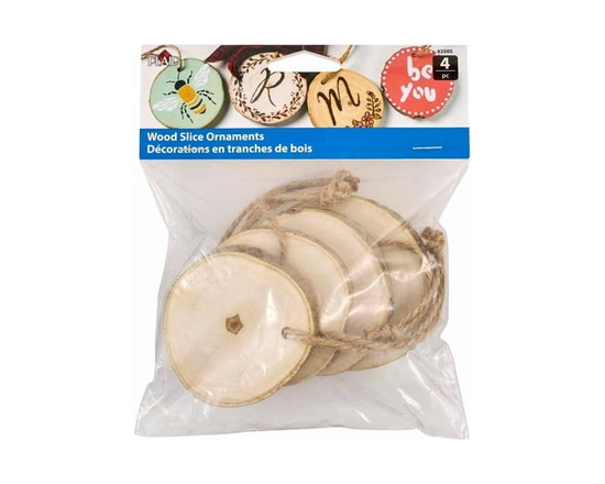 Plaid Unfinished Wood Round Ornaments, Set of 4
