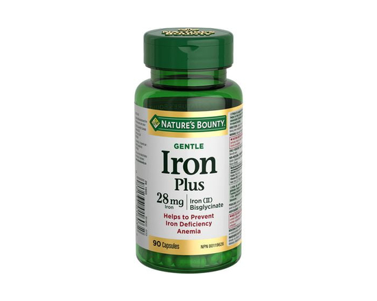 NATURE'S BOUNTY Iron Plus, 28 mg, Gentle, Helps Prevent Anemia, Supports Immune Health, Helps Red Blood Cell Formation & Function, Helps Wounds Heal, 