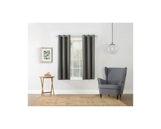 MAINSTAYS Textured Thermal-Lined Grommet Window Curtains Panel - 63" (Dark Grey)