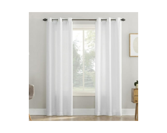 Mainstays 2-Pack Waffle Semi-Sheer Grommet Window Curtains Panel Pair - 63" (White)