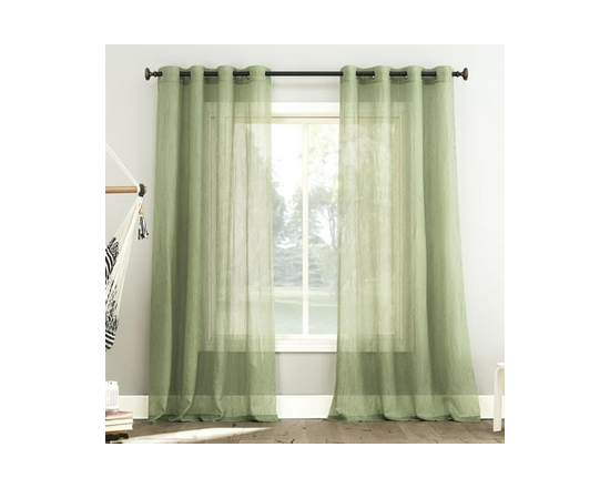 Mainstays Crushed Voile 2-Pack Sheer Grommet Window Curtains Panel Pair - 84" (Sage Green)