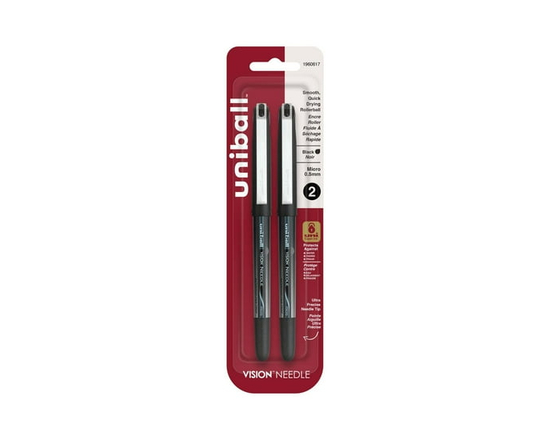 Stylos roller uniball™ Vision Needle, pointe fine (0,5 mm), noir, lot de 2