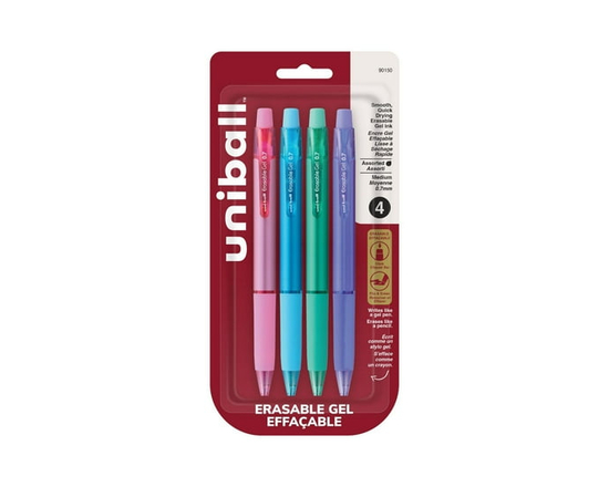 uniball™ Erasable Gel Retractable Pens, Medium Point (0.7mm), Fashion Colours, 4 Pack