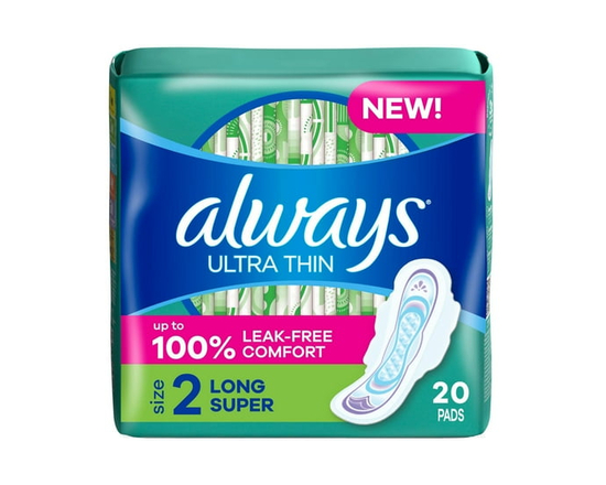 Always Ultra Thin Feminine Pads with Wings for Women, Size 2, Long Super Absorbency, Unscented20 count - C-2