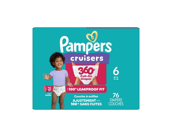 Pampers Diapers - Cruisers 360° - Size 3, up to 100% Leakproof Fit, Designed for Active Babies, Pull On Diaper, EZ Off Tabs Designed for Easy Changes