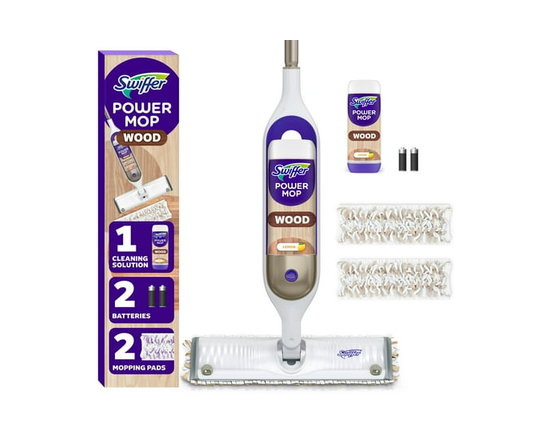 Trousse de nettoyage SuperVadrouille Swiffer pour planchers en bois, solution à séchage rapide au parfum Citron, comprend une SuperVadrouille, 2rechar