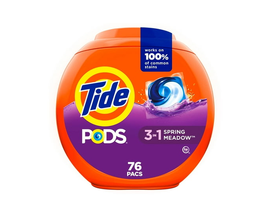Tide PODS Capsules de Détergent à Lessive, 3-in-1 Détachant, Anti-Odeurs, Protecteur de Couleurs, compatible HE, Parfum de Prairie Printanière, 76 Uni