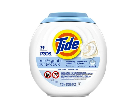 Tide PODS Free & Gentle Laundry Detergent Soap Pacs, Tide PODS Laundry Detergent, Laundry Detergent Pacs, Laundry PODS Detergent, 76 Count - 76