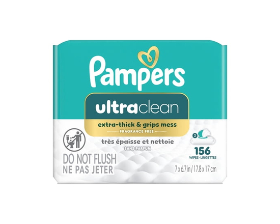 Pampers Ultraclean Baby Wipes (Previously 'Free & Gentle'), 99% Water, Hypoallergenic, Unscented, 100% Plant Based, Plastic-Free Baby Wipes, 156 Baby