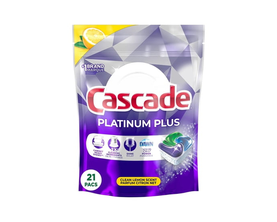 Cascade Platinum Plus Dosettes pour Lave-Vaisselle, Détergent pour Lave-Vaisselle ActionPacs, Citron Net 21CT - 21 ct