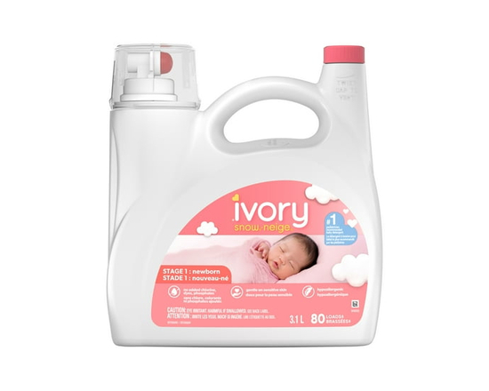 Ivory Snow 1 Newborn Baby Liquid Laundry Detergent, 3.1 Litres, 80 Wash Loads - 3 L